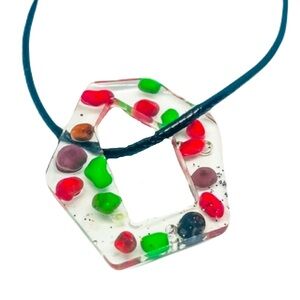 NERDS CANDY Filled Epoxy New Handmade Leather & Sterling Silver Necklace